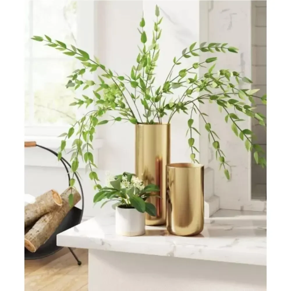 Tall Brass Vase Threshold Cylinder Bud Vase for Tabletop Watertight 11